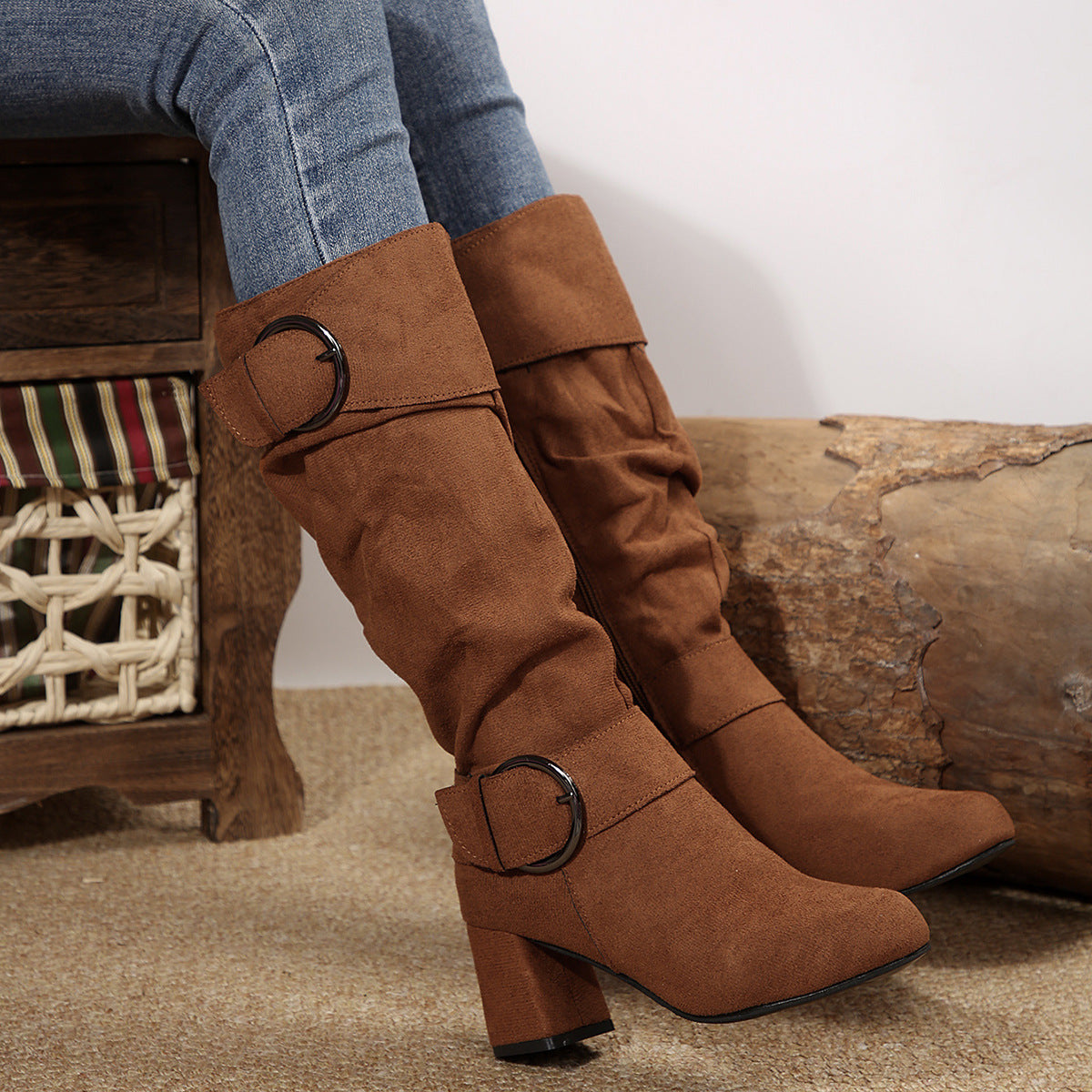 Bottes Style Biker Talon Épais