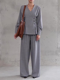 Ensemble Gris Clair Asymétrique & Pantalon Large