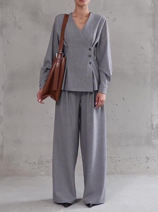 Ensemble Gris Clair Asymétrique & Pantalon Large