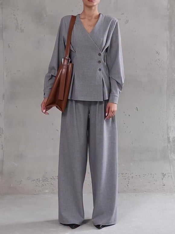 Ensemble Gris Clair Asymétrique & Pantalon Large