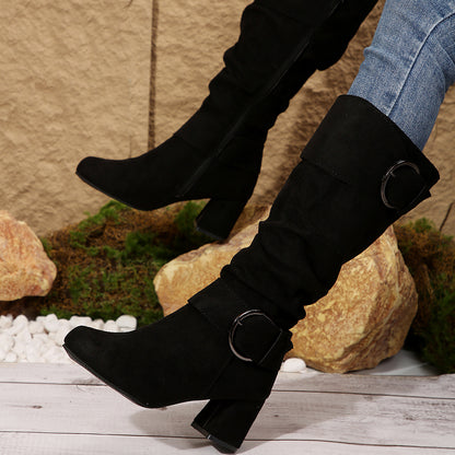 Bottes Style Biker Talon Épais
