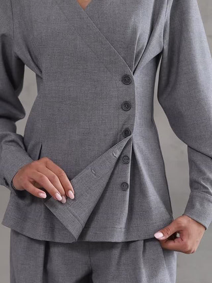 Ensemble Gris Clair Asymétrique & Pantalon Large