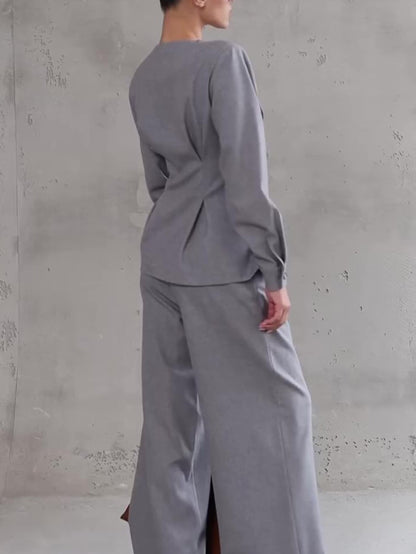 Ensemble Gris Clair Asymétrique & Pantalon Large