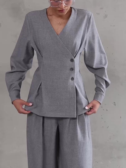 Ensemble Gris Clair Asymétrique & Pantalon Large