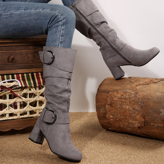 Bottes Style Biker Talon Épais