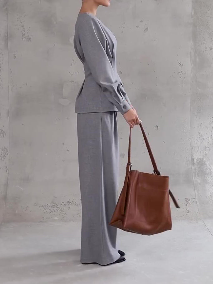 Ensemble Gris Clair Asymétrique & Pantalon Large