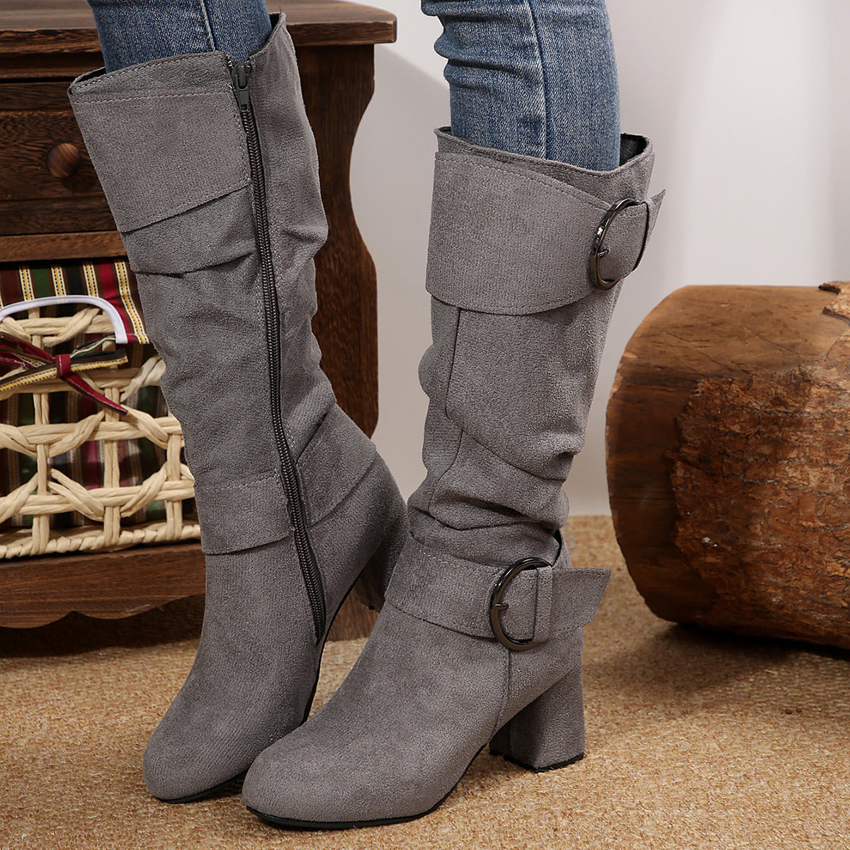 Bottes Style Biker Talon Épais