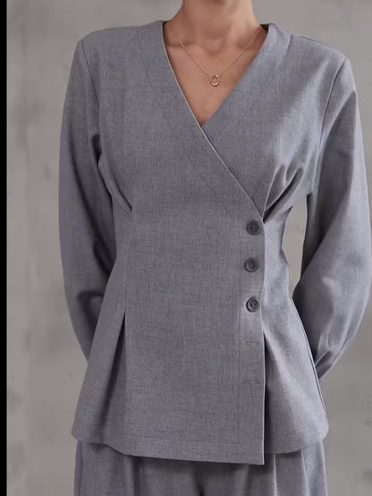Ensemble Gris Clair Asymétrique & Pantalon Large